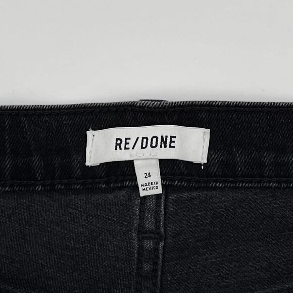 RE/DONE 70s Straight Jeans Women’s Size 24 Black Washed Noir Distressed Hole - Picture 4 of 6